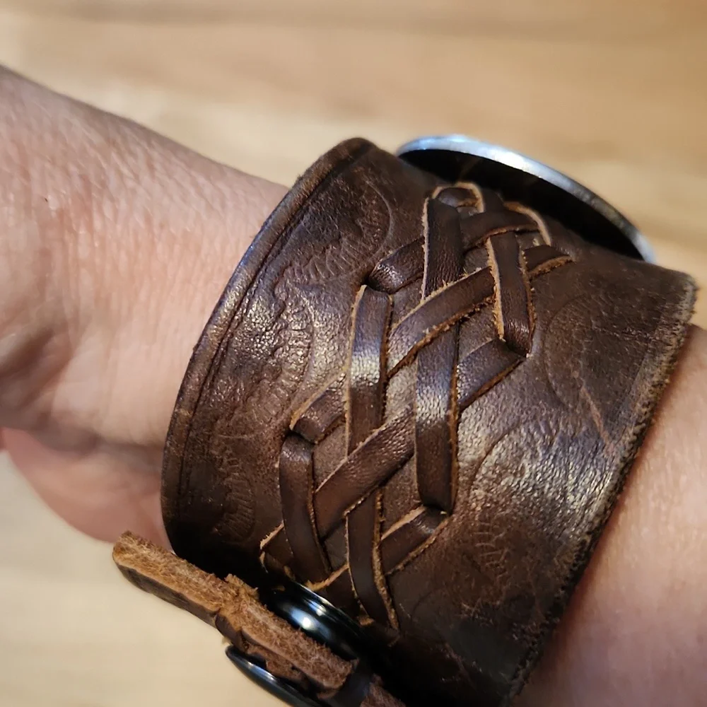 Banana Republic Brown Leather Bracelet With Silver Metal Detail